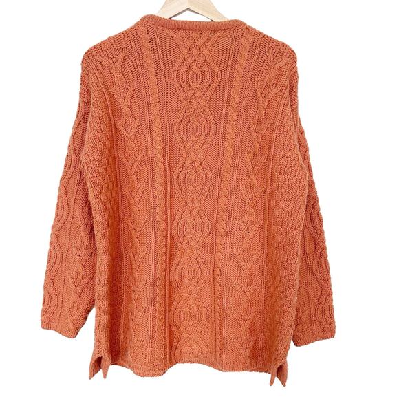 Vintage Aran Crafts Ireland Orange Merino Wool Knit Sweater Sz M - Picture 4 of 4